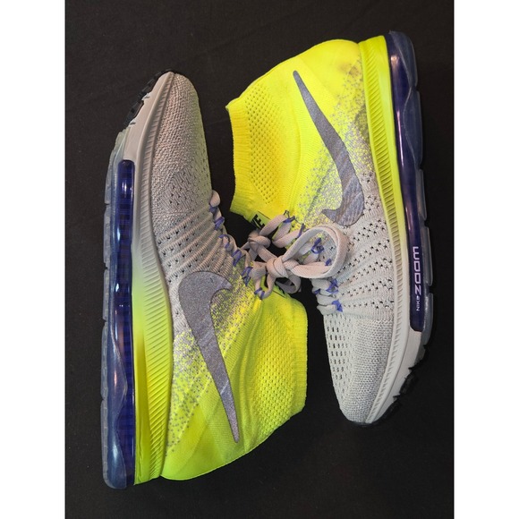 Nike Shoes - Nike Zoom All Out Flyknit Women Running Shoes Neon Yellow Gray Mid Top‎ Athletic